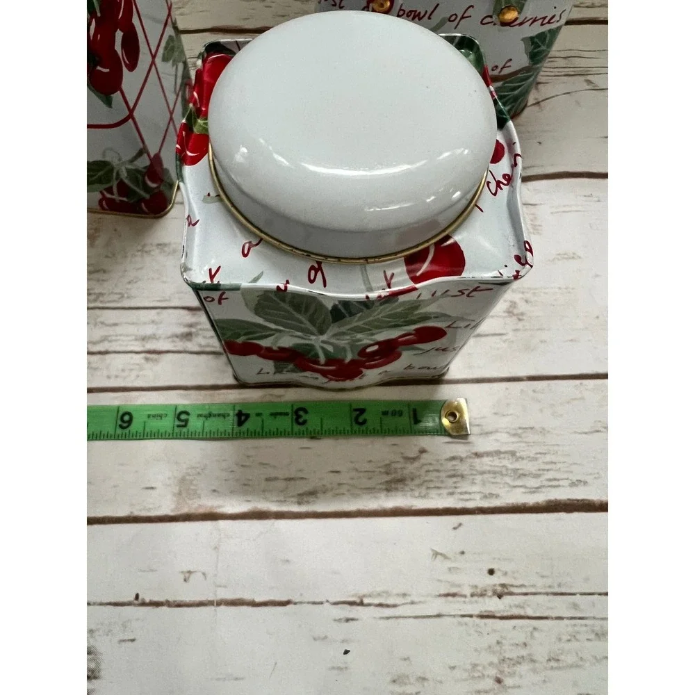 Department 56 Cherry Tin Set White Red Life Is Just A Bowl Of Cherries 3pc OS